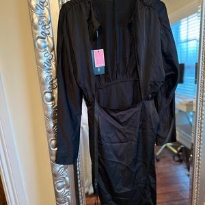 🔥Sexy Black Satin Wrap Skirt Open Back Dress